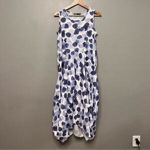 “M” Made In Italy Women’s Shades Of Blue Dot Dress Linen Blend Size Small